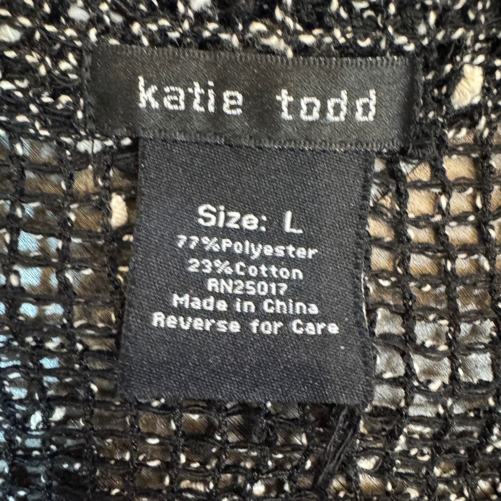 Katie Todd Womens Cardigan Black White Knit Button Front Short Sleeve Large - Picture 5 of 7